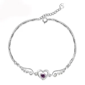 Angel Heart Amethyst Crystal Bracelet - 925 Sterling Silver