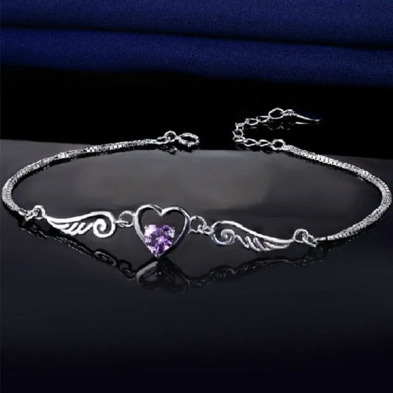 Angel Heart Amethyst Crystal Bracelet - 925 Sterling Silver