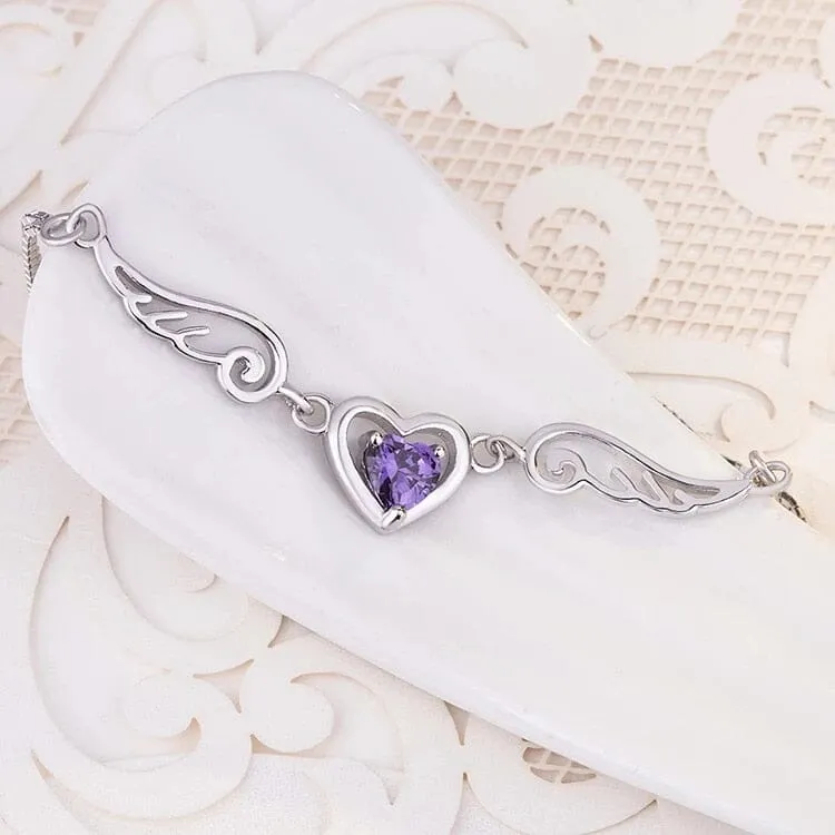 Angel Heart Amethyst Crystal Bracelet - 925 Sterling Silver