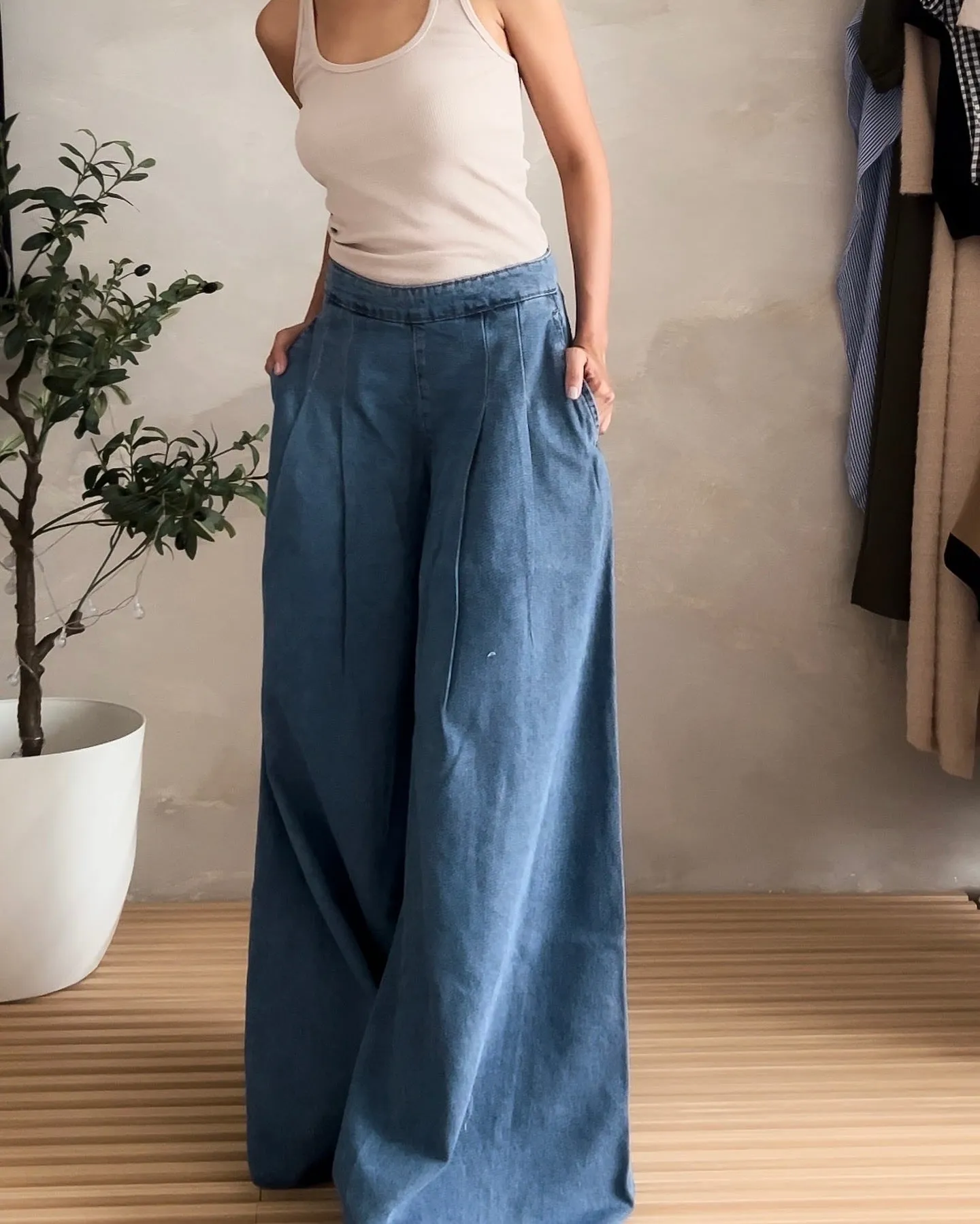 BILLIE Washed Denim Wide Leg Versatile Extra Long Pants Jeans