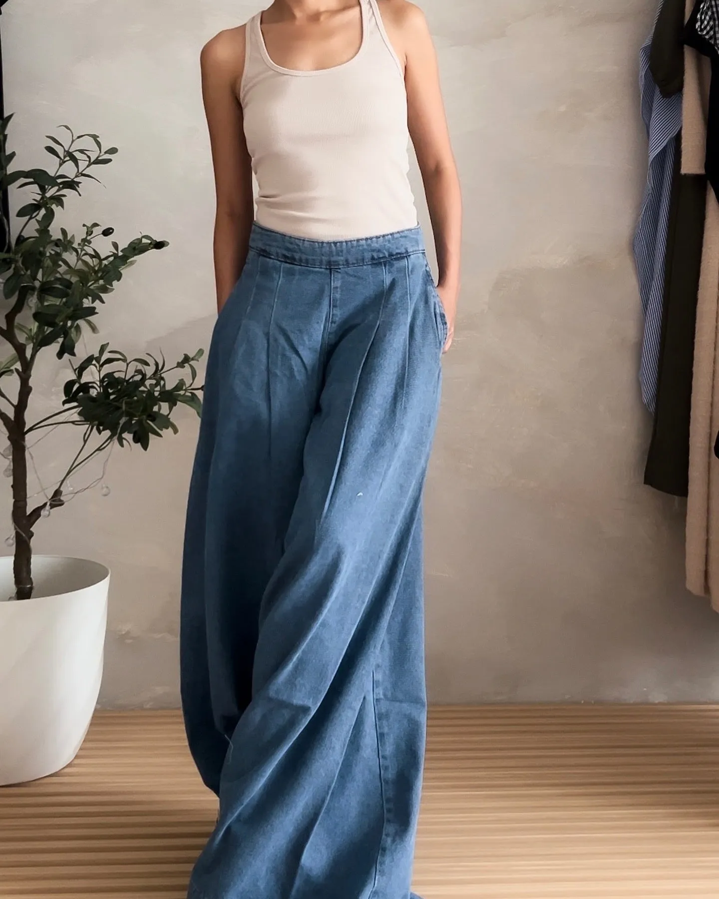 BILLIE Washed Denim Wide Leg Versatile Extra Long Pants Jeans