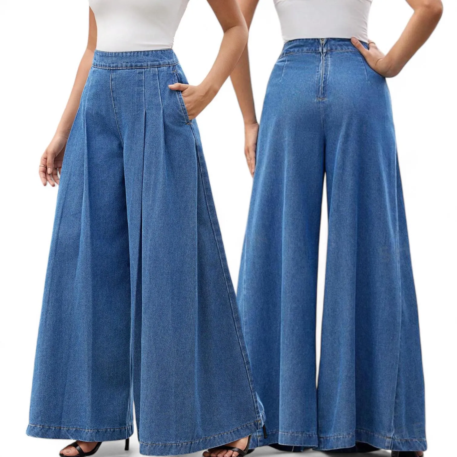 BILLIE Washed Denim Wide Leg Versatile Extra Long Pants Jeans