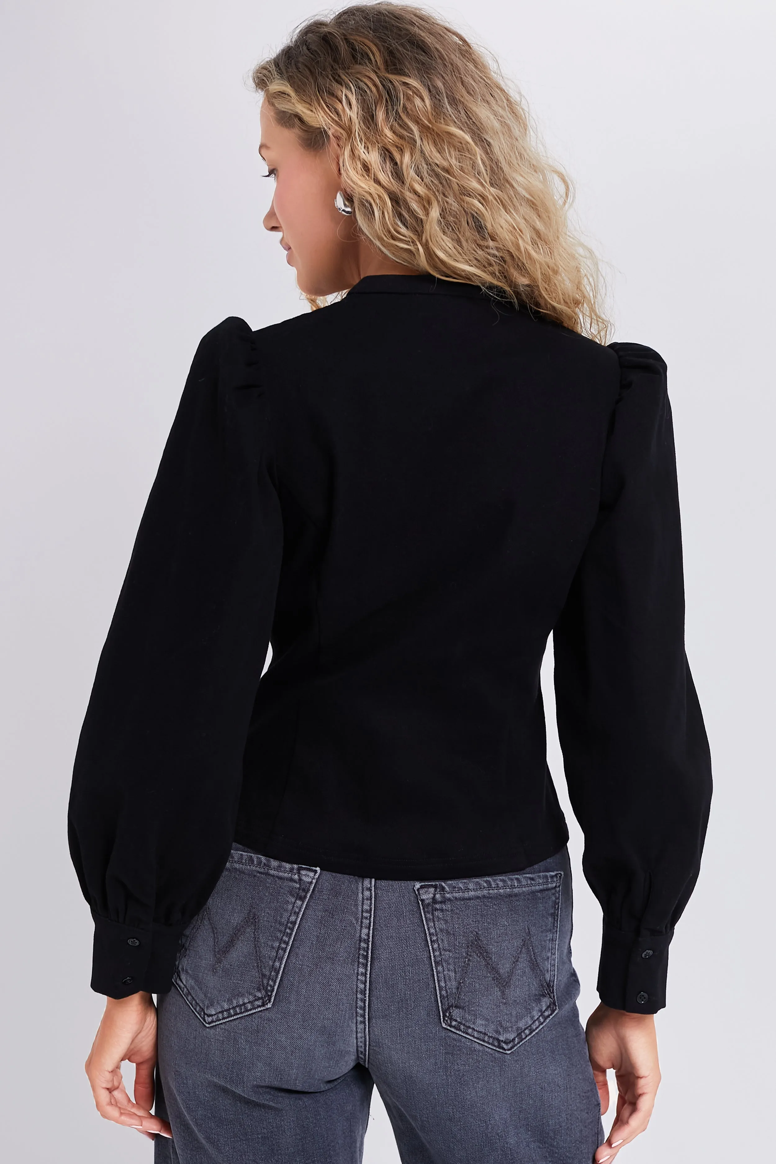 Black Denim Front Zip Anderson Blouse