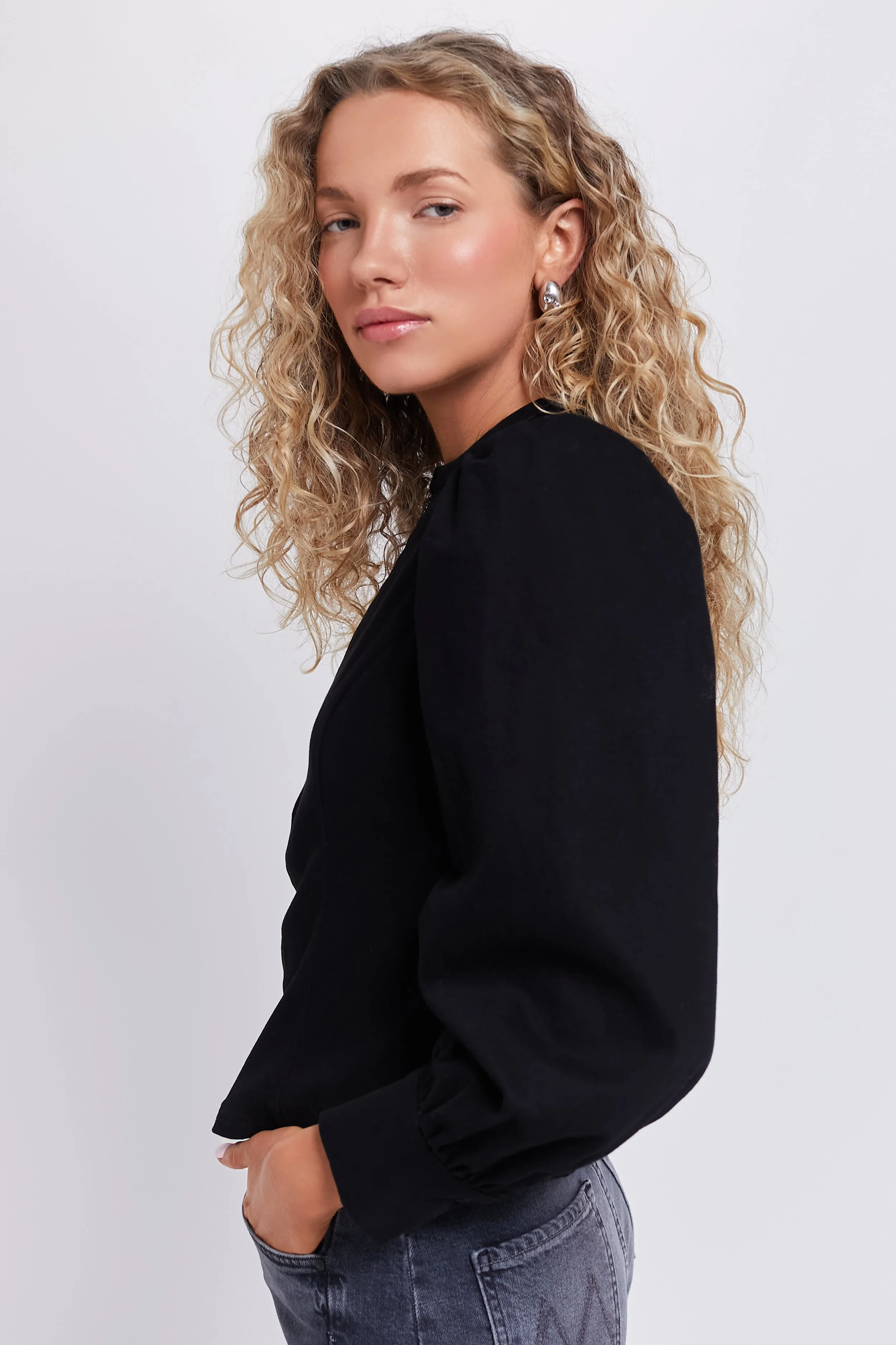 Black Denim Front Zip Anderson Blouse