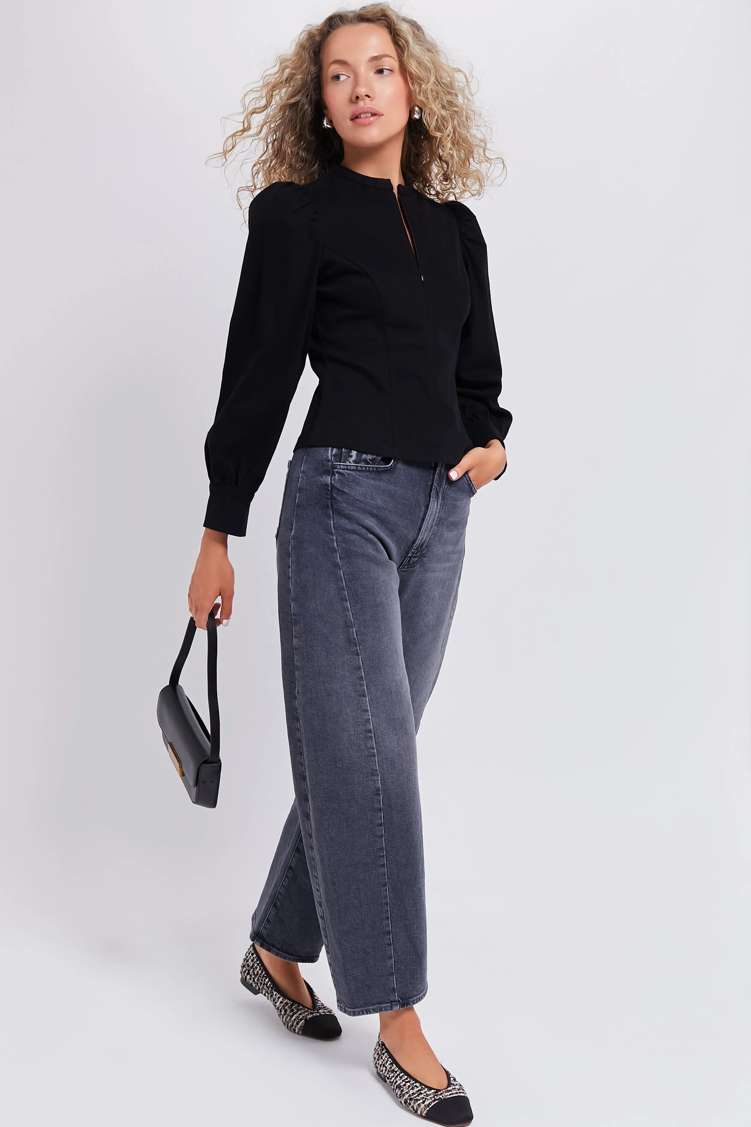 Black Denim Front Zip Anderson Blouse