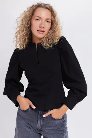 Black Denim Front Zip Anderson Blouse