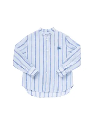 Blue Baby Mandarin Striped Linen Shirt