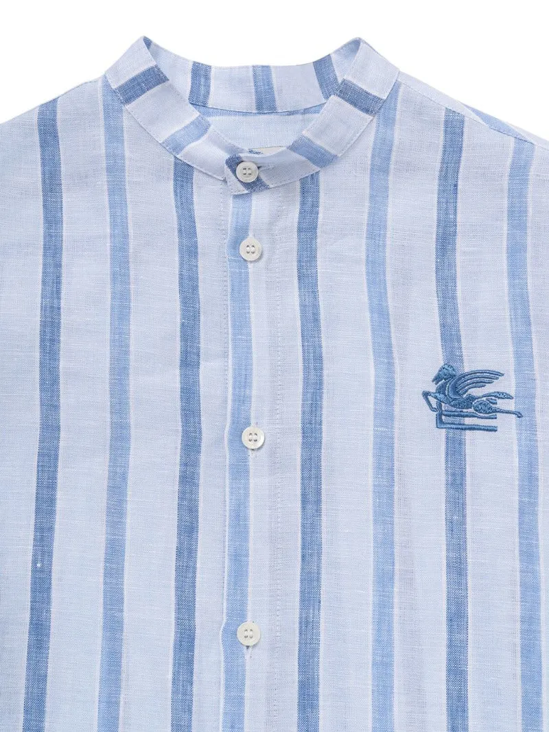 Blue Baby Mandarin Striped Linen Shirt