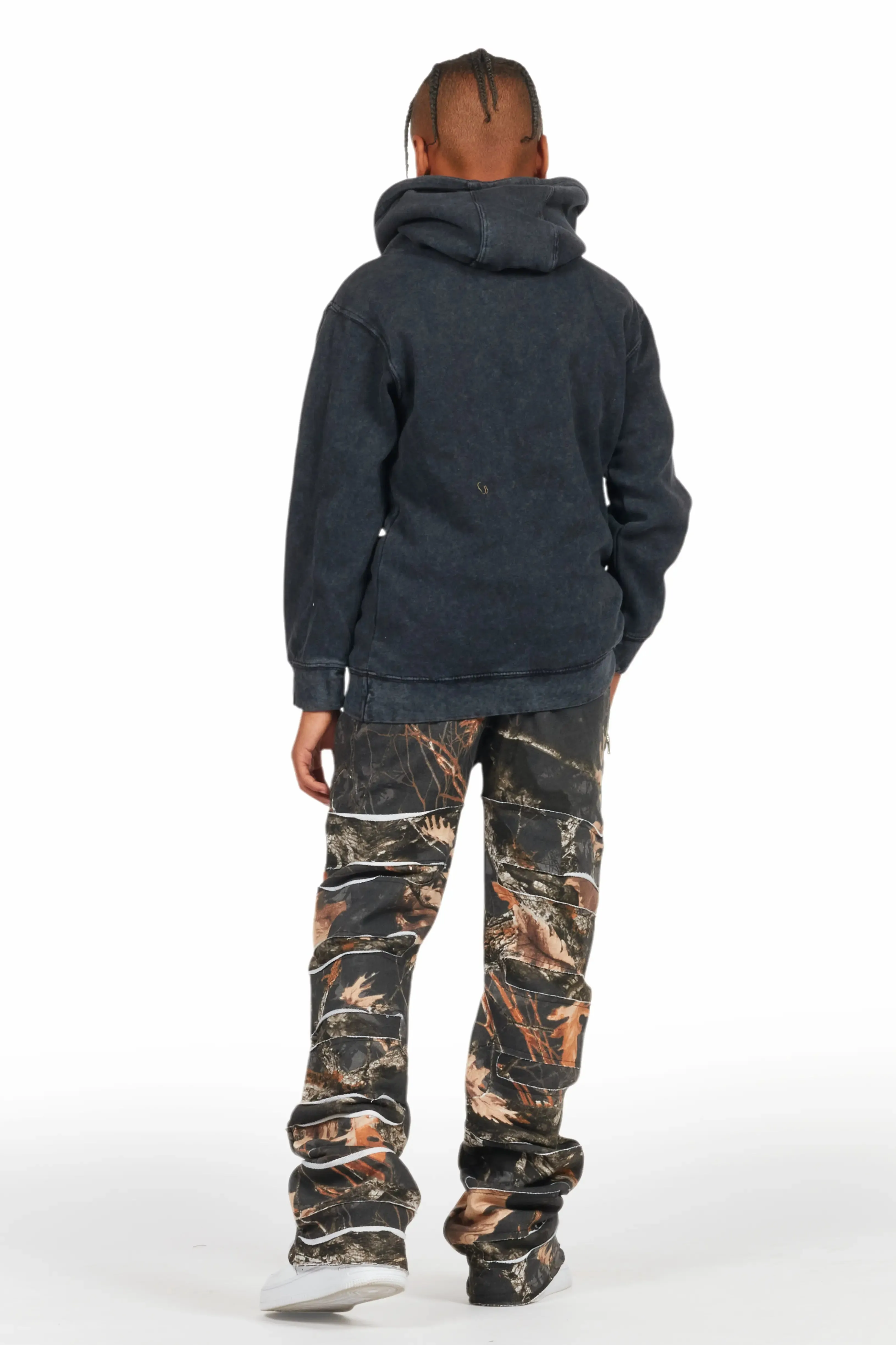 Boys Emilio Black Tree Camo Stacked Flare Track Pant