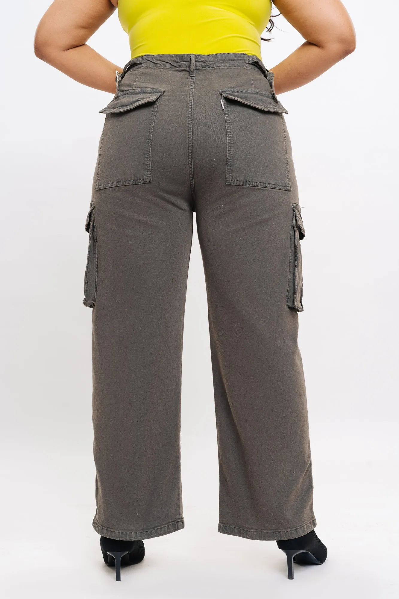 Curve Contrast Stitch Denim Grey Cargo Pants