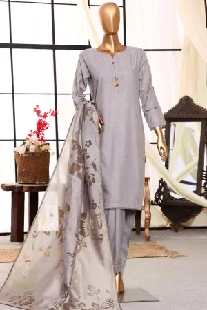 Damask By HZ Stitched 3 Piece Jacquard Lawn Collection'2024-DJL-406-Silver