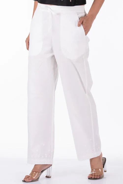 Dharan "Dori Pants" White Embroidered Straight Pants