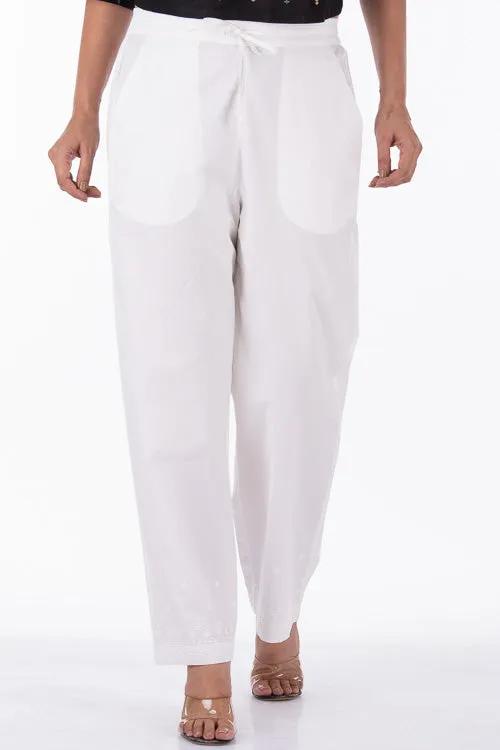 Dharan "Dori Pants" White Embroidered Straight Pants