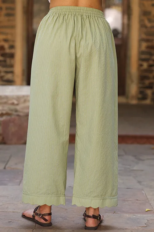 Dharan Scallop Cotton Green Pants