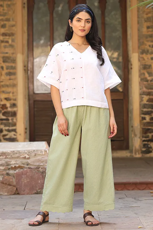 Dharan Scallop Cotton Green Pants