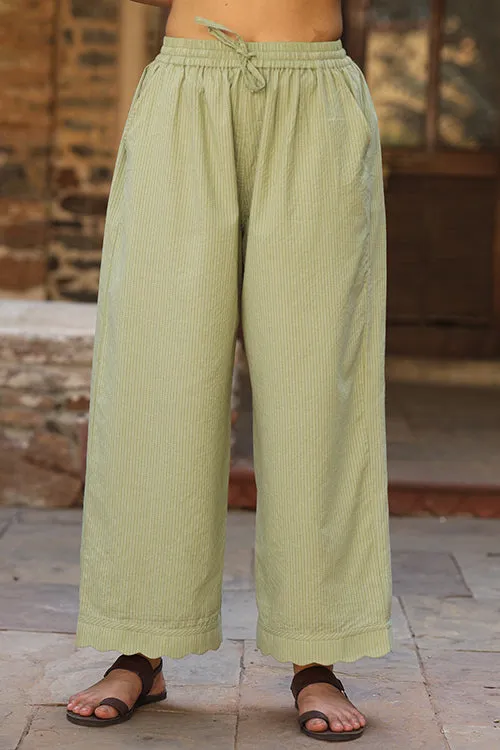 Dharan Scallop Cotton Green Pants