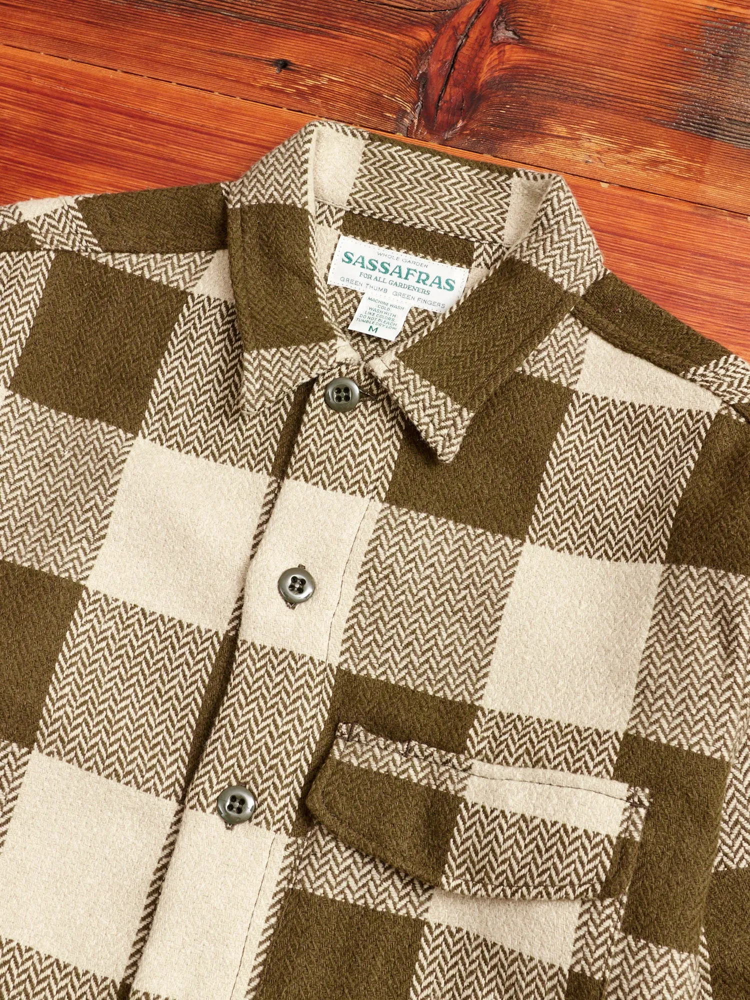 Digs Crew Half Shirt in Olive Herringbone Check