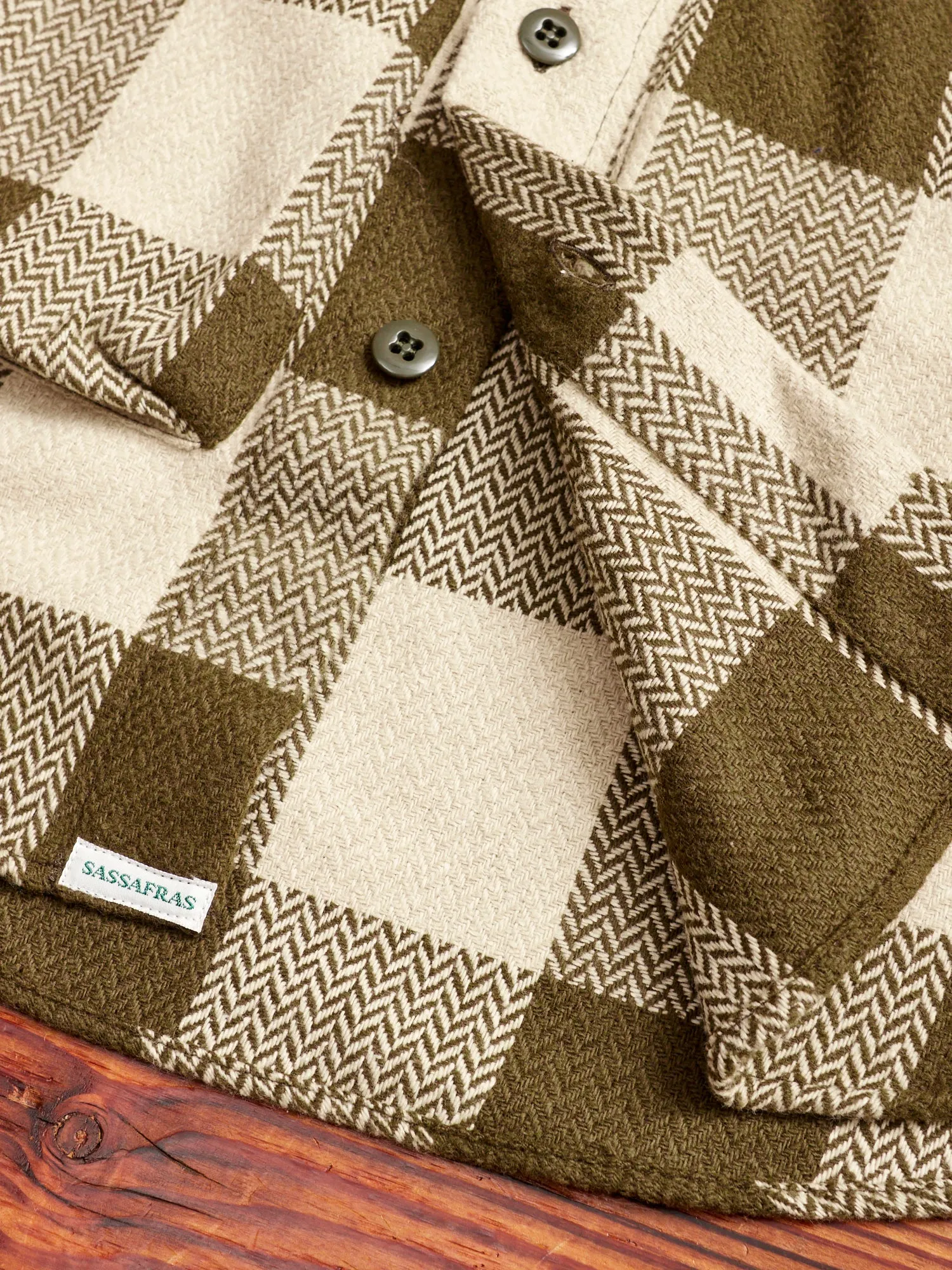 Digs Crew Half Shirt in Olive Herringbone Check