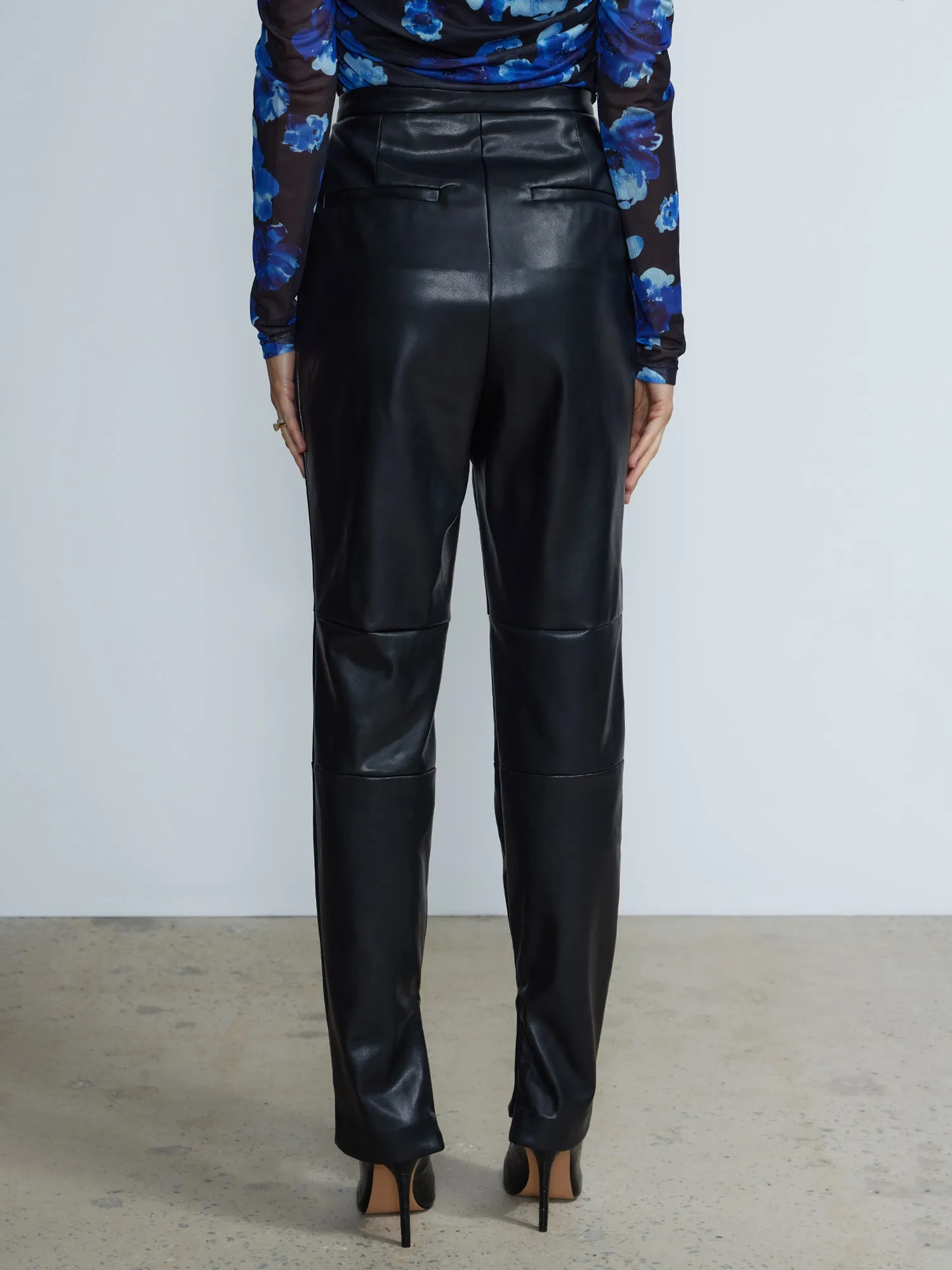 Faux Leather Drama Slit High Waist Pants