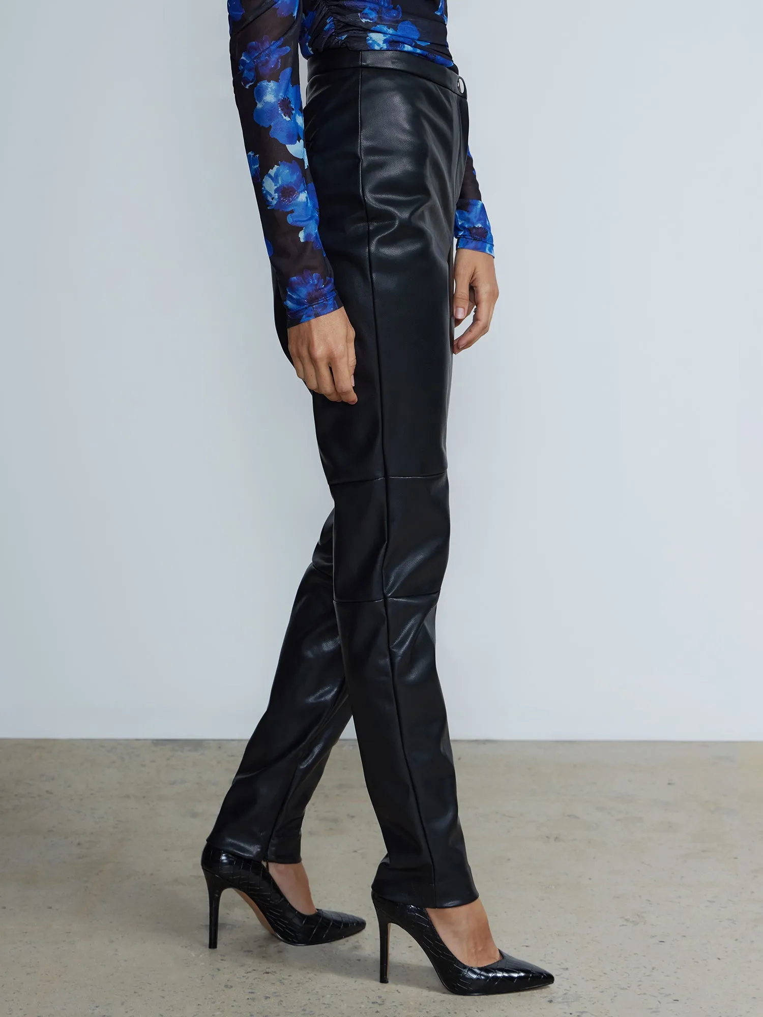 Faux Leather Drama Slit High Waist Pants