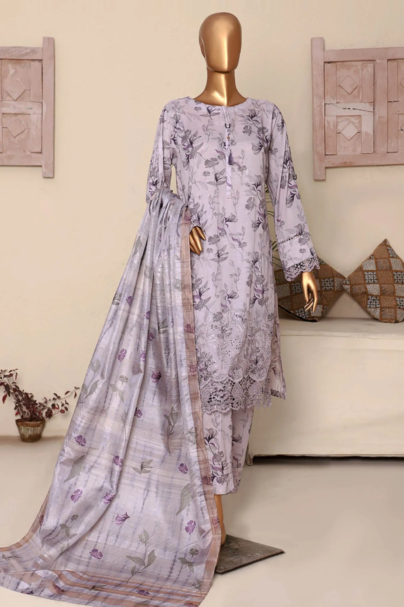 Florence By HZ Stitched 3 Piece Printed & Emb Raw Silk Collection'2024-RRE-09