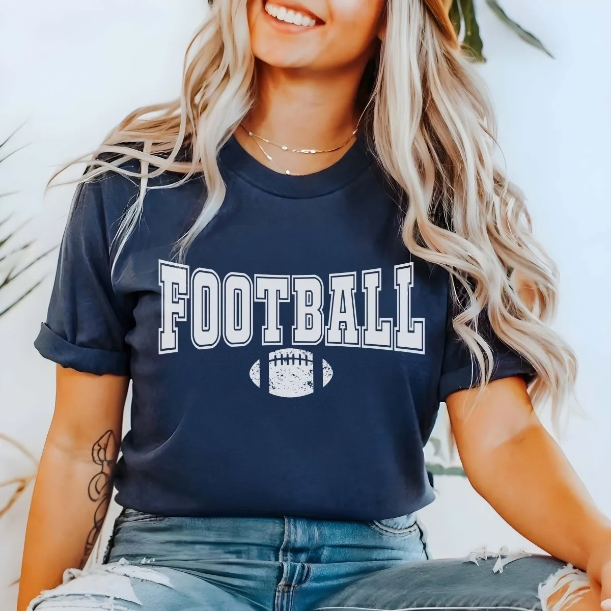 Football With Distressed Football Wholesale Graphic Tee - Quick Shipping