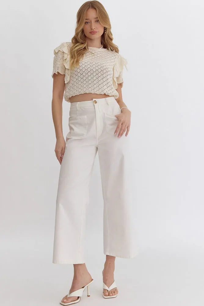 High Waisted Wide Leg Pants in Off White by Entro