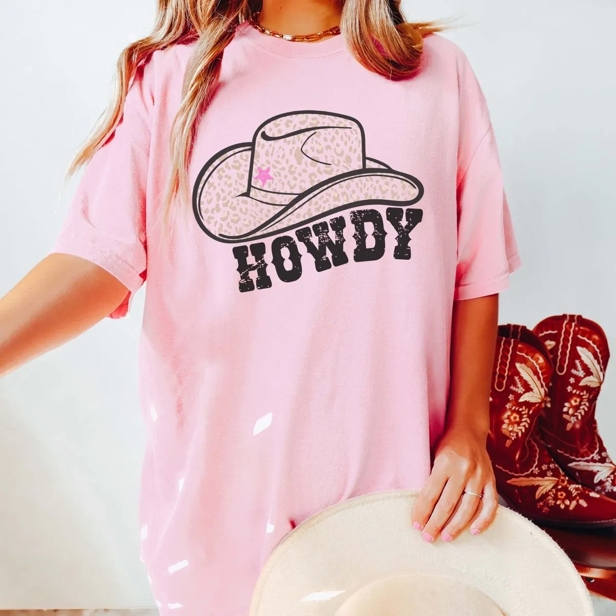 Howdy Cowboy Hat Comfort Color Wholesale Tee - Quick Shipping