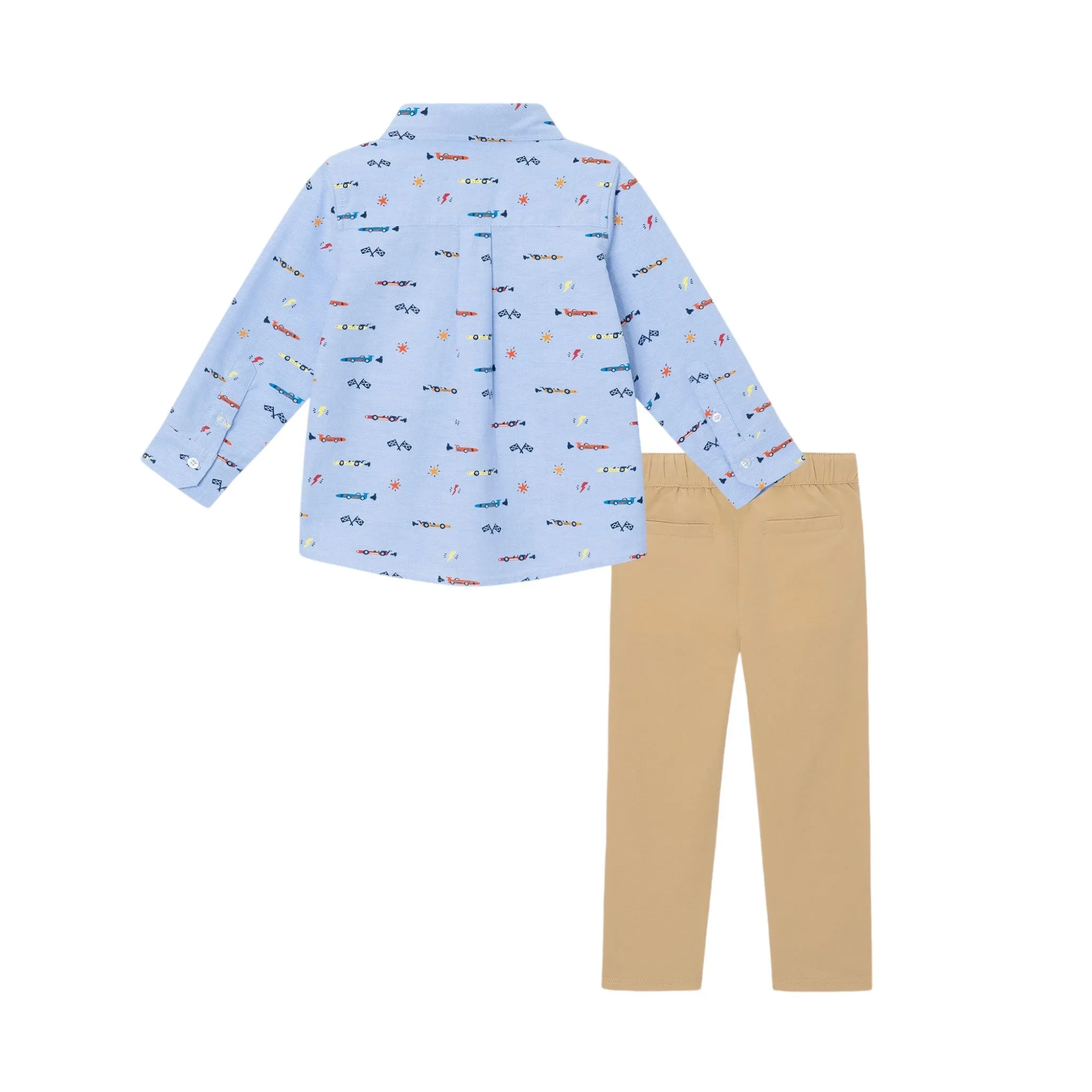 Kids Chambray Buttondown & Cognac Pant Set | Racecars