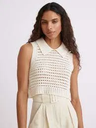 Knit Mesh Collared Tank