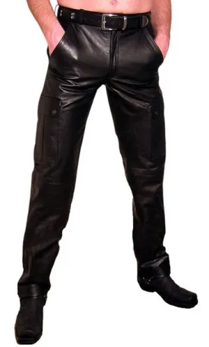 Men's Black Genuine Leather Utility Pants MP08