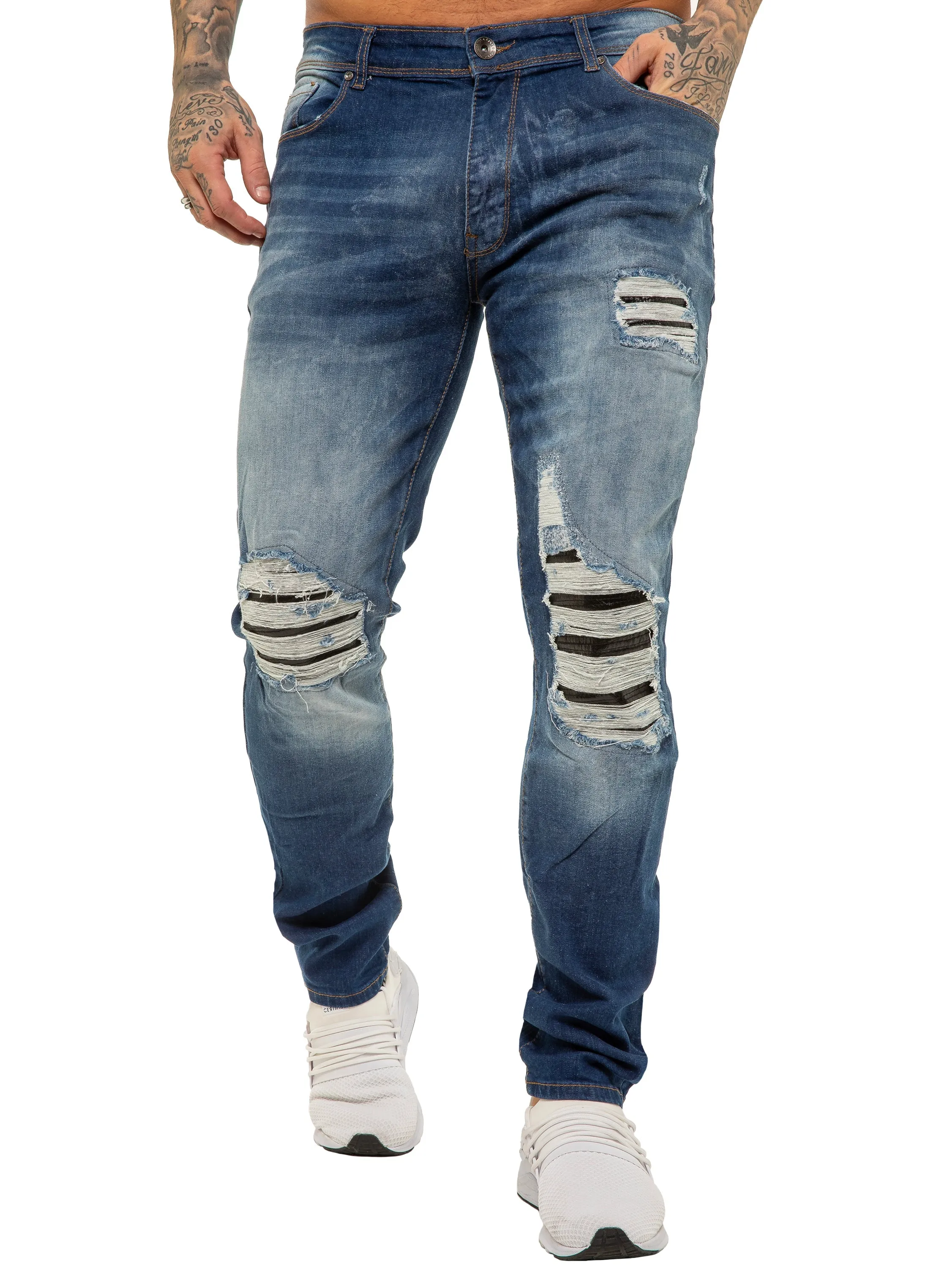 Mens Skinny Ripped Jeans Stretch Denim | Enzo Designer Menswear