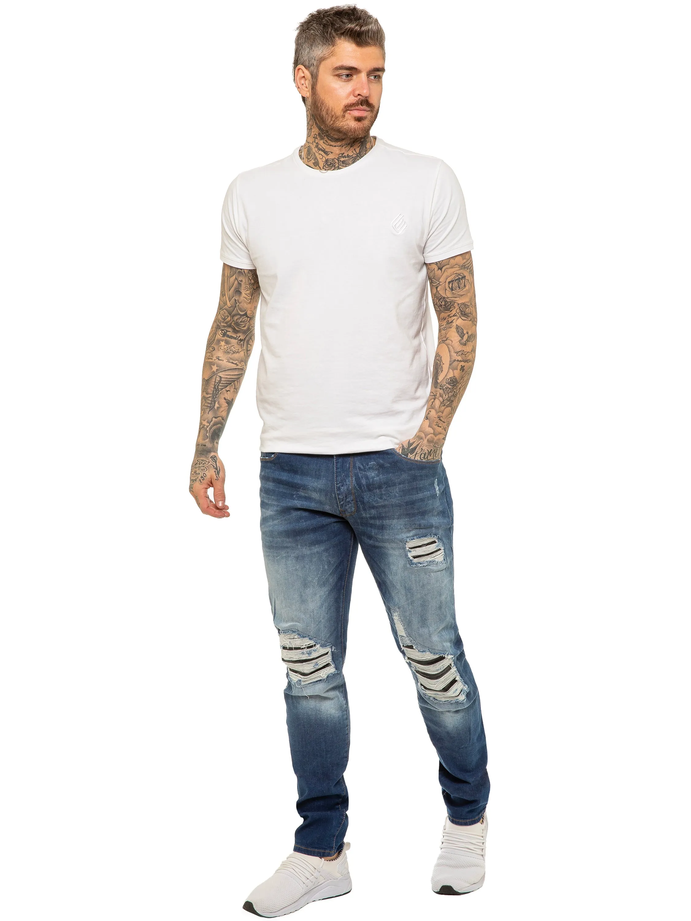 Mens Skinny Ripped Jeans Stretch Denim | Enzo Designer Menswear