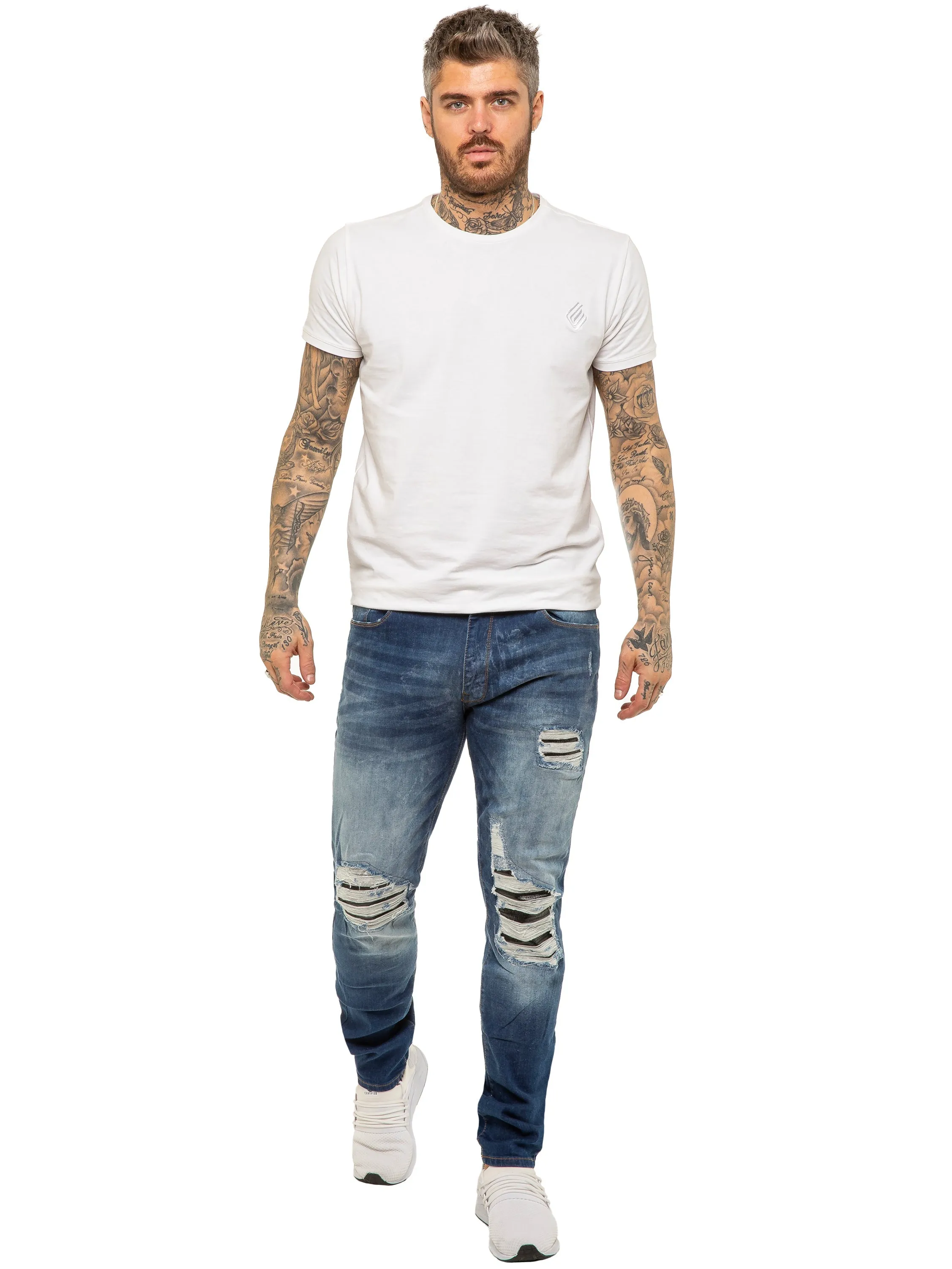 Mens Skinny Ripped Jeans Stretch Denim | Enzo Designer Menswear