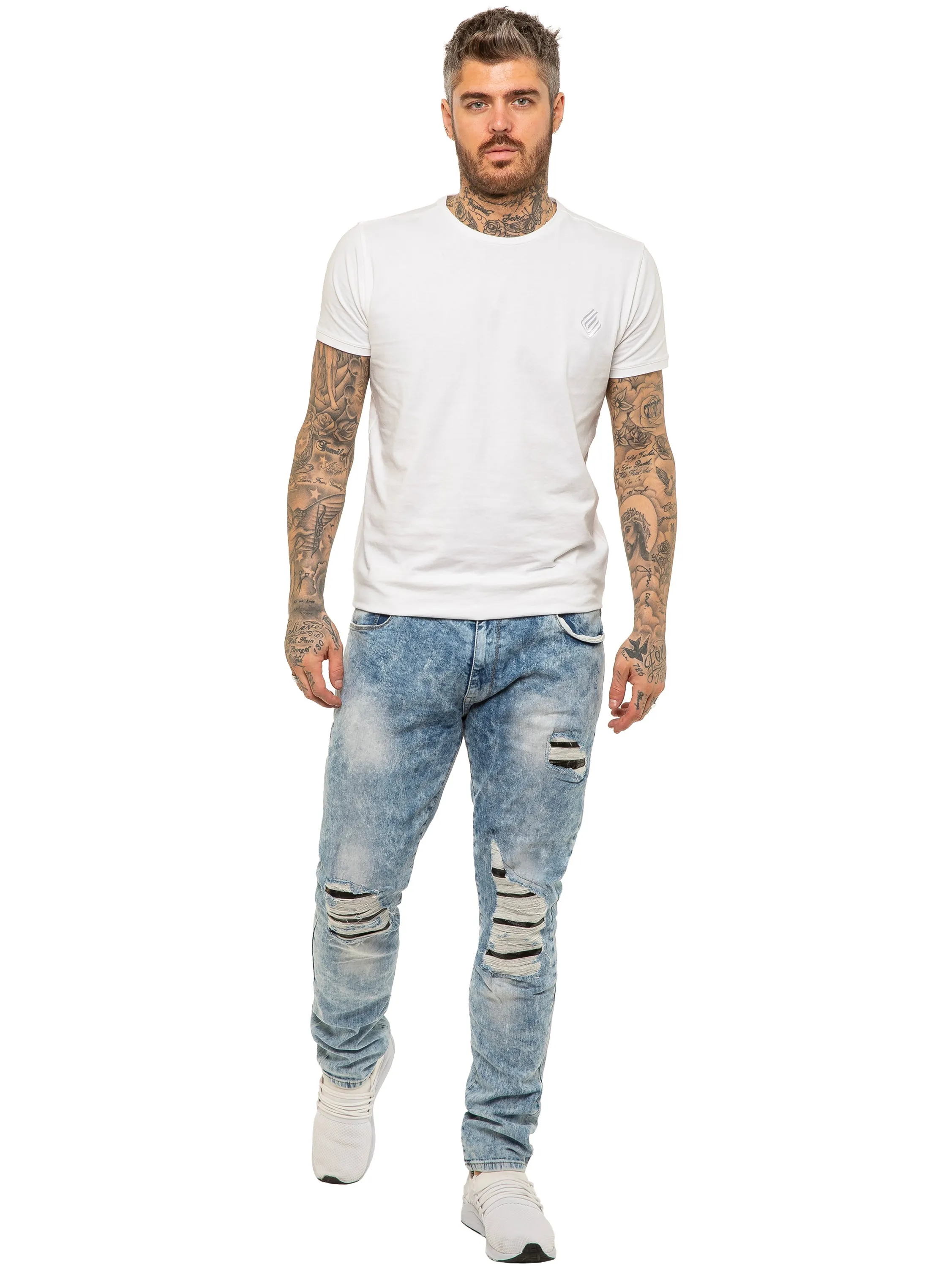 Mens Skinny Ripped Jeans Stretch Denim | Enzo Designer Menswear