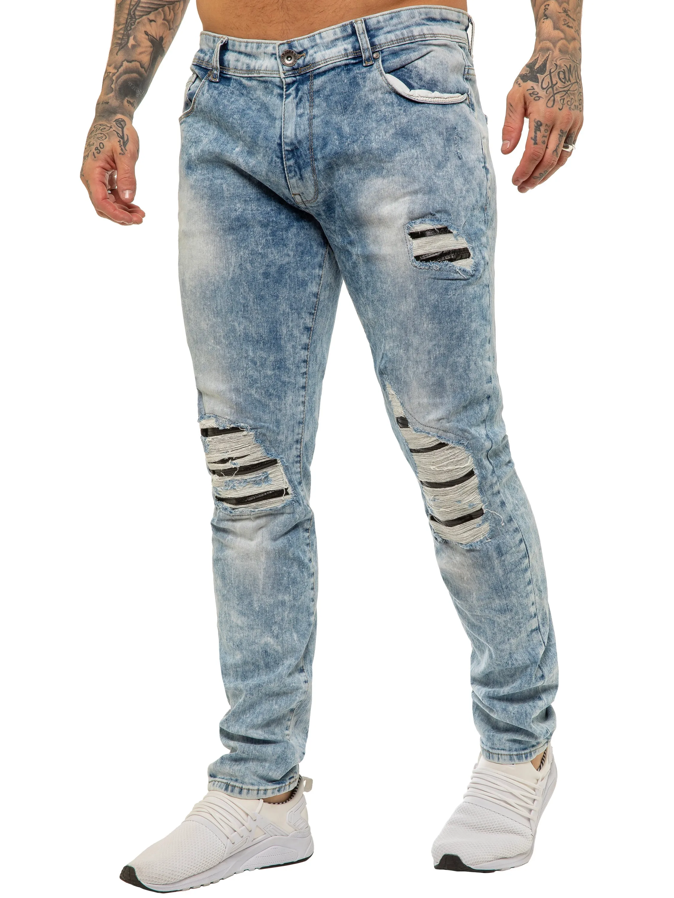 Mens Skinny Ripped Jeans Stretch Denim | Enzo Designer Menswear