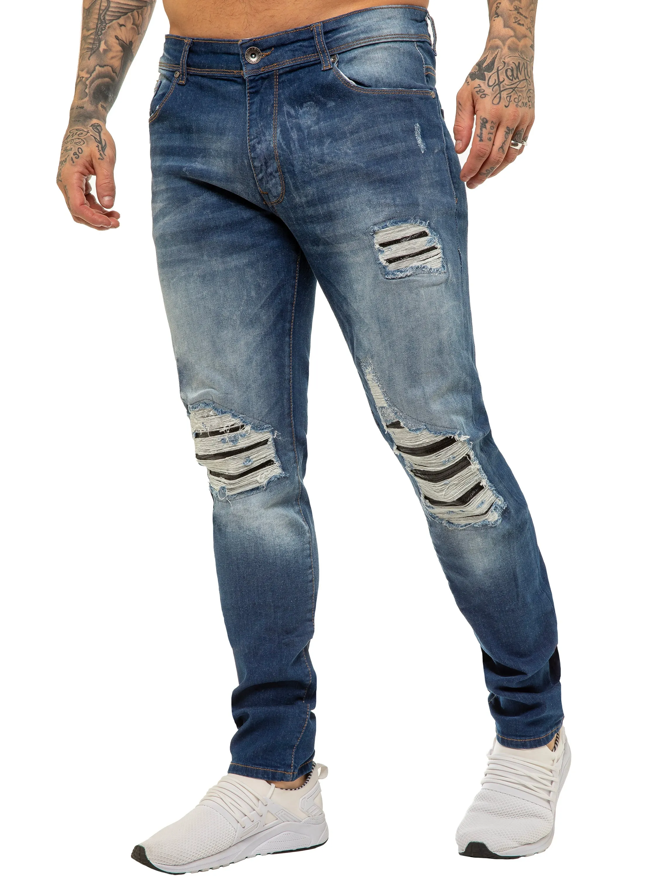 Mens Skinny Ripped Jeans Stretch Denim | Enzo Designer Menswear