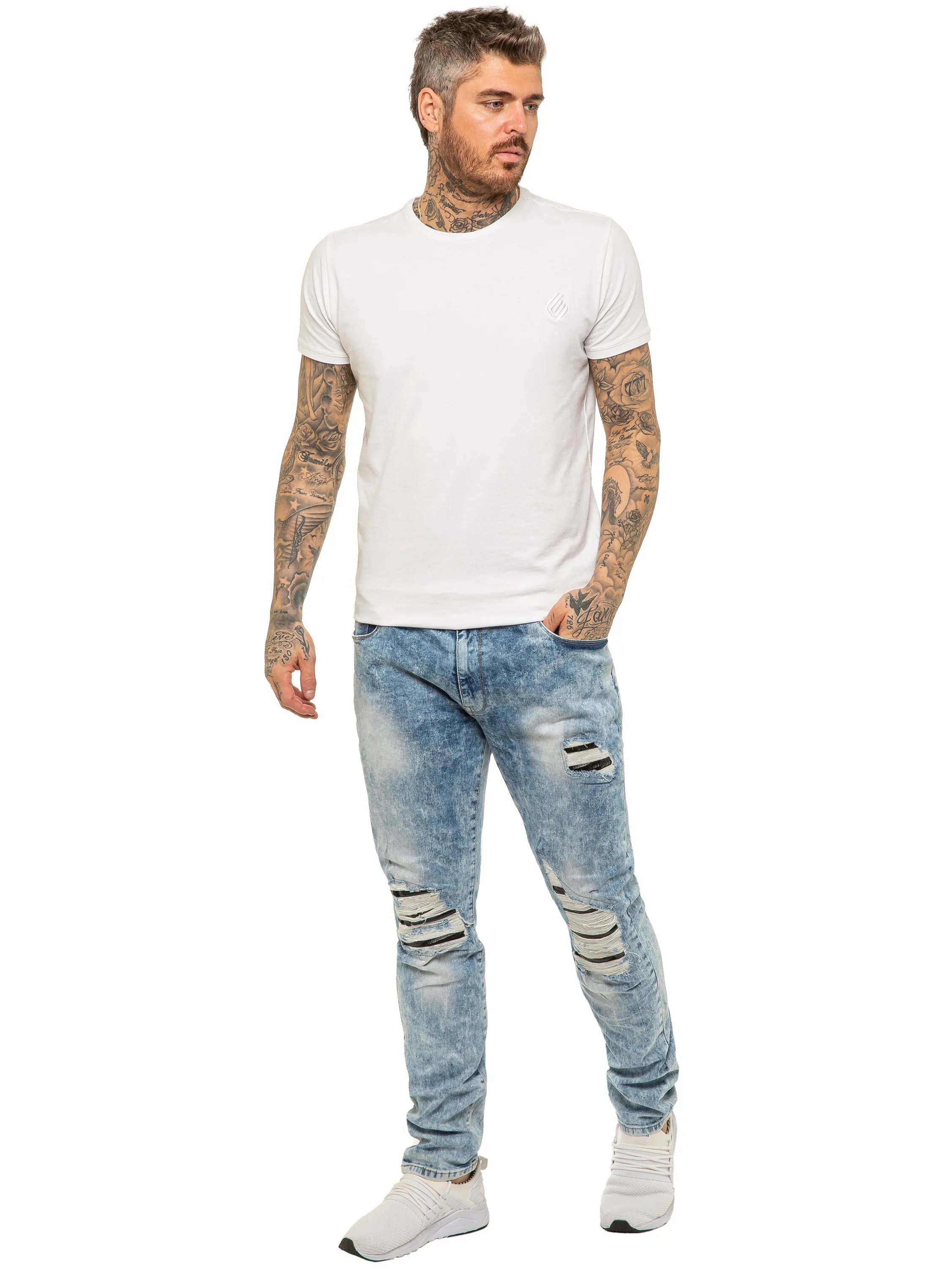 Mens Skinny Ripped Jeans Stretch Denim | Enzo Designer Menswear