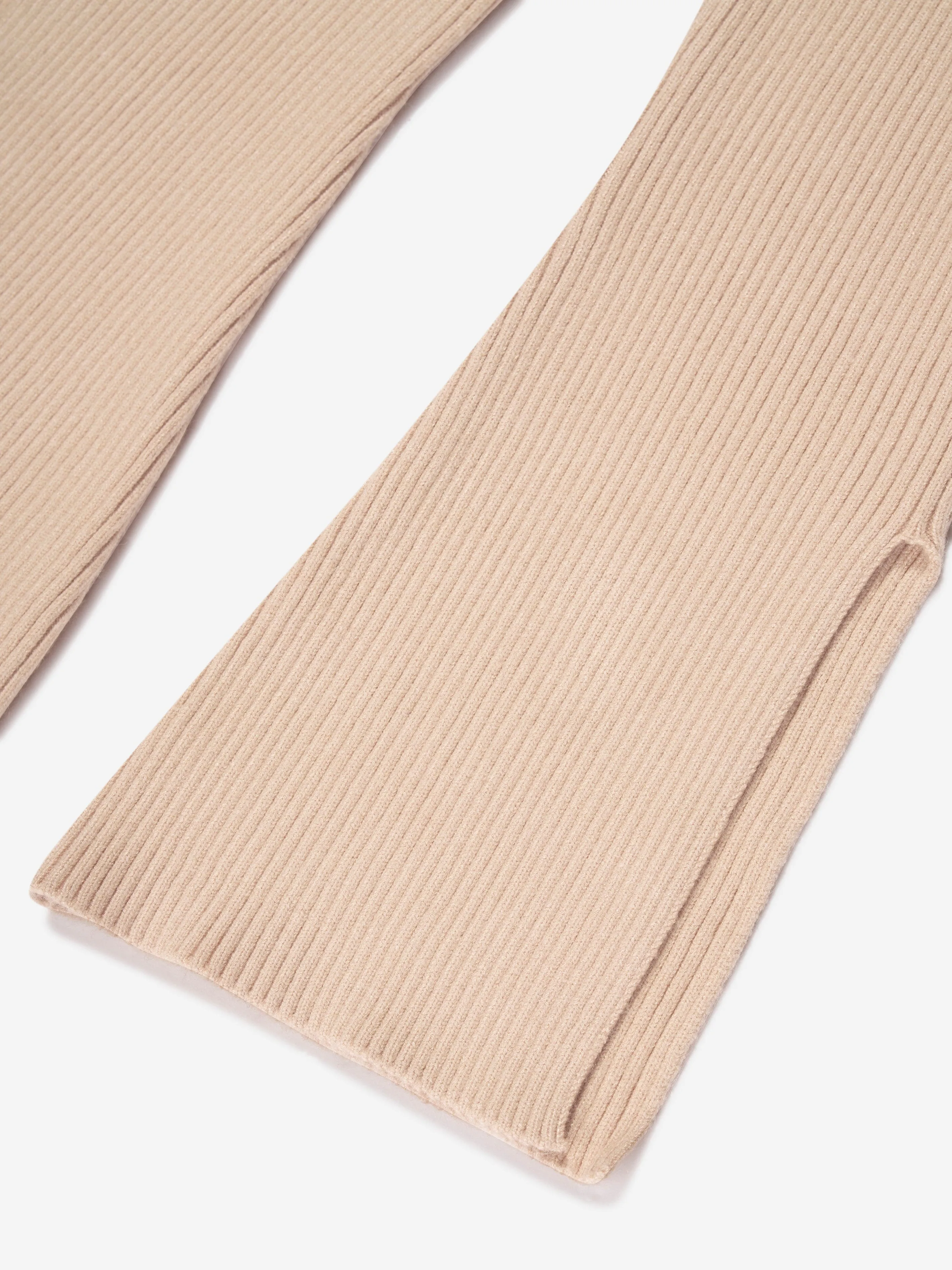 MSGM Girls Rib Knitted Flared Pants in Beige