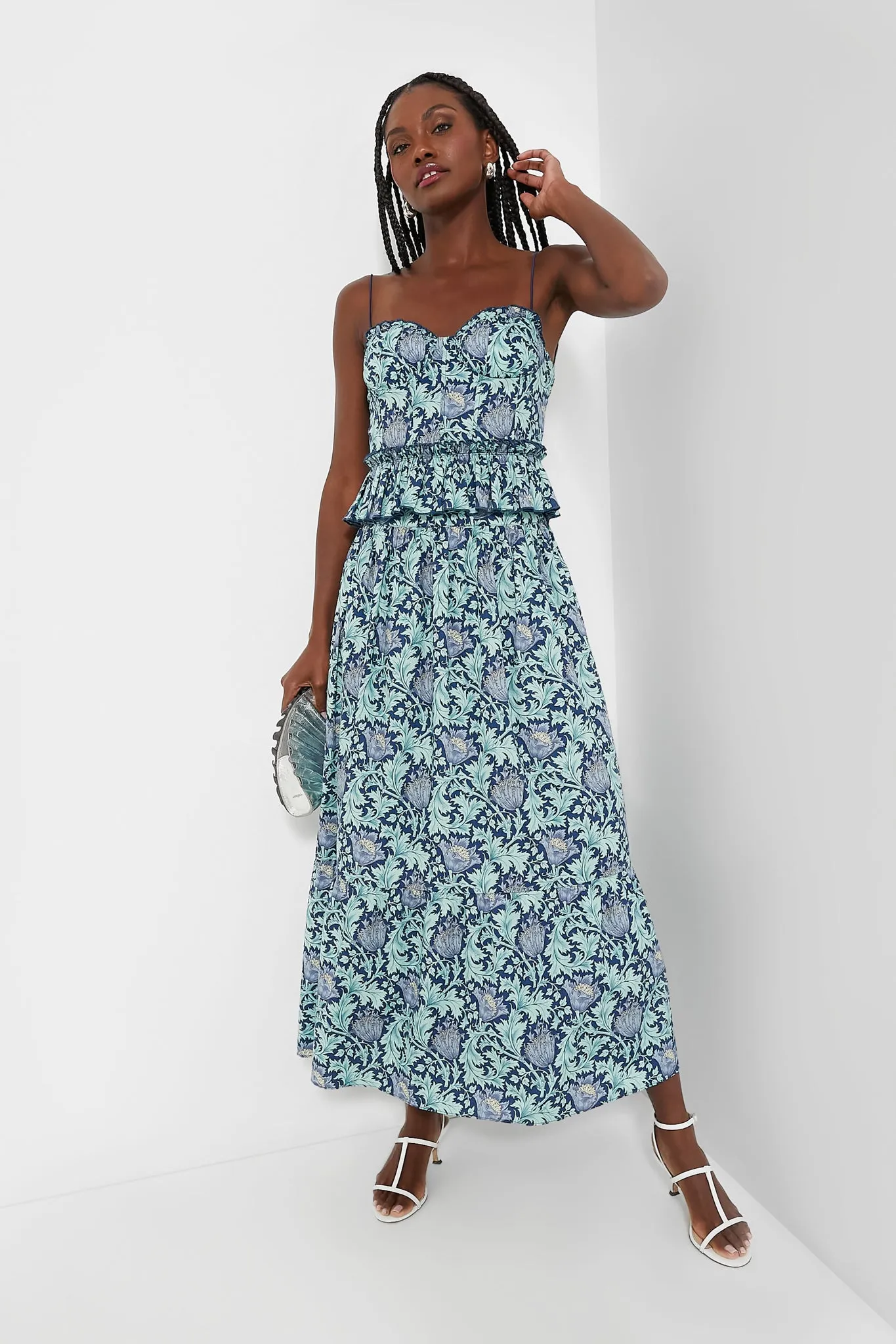 Multi Blue Leafy Floral Devon Maxi Skirt