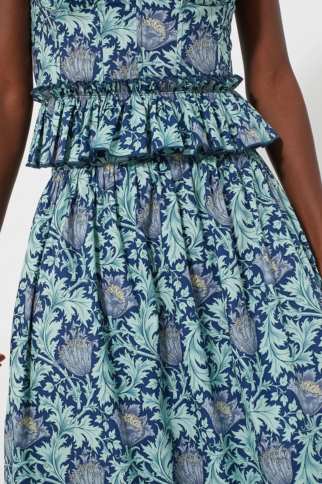 Multi Blue Leafy Floral Devon Maxi Skirt