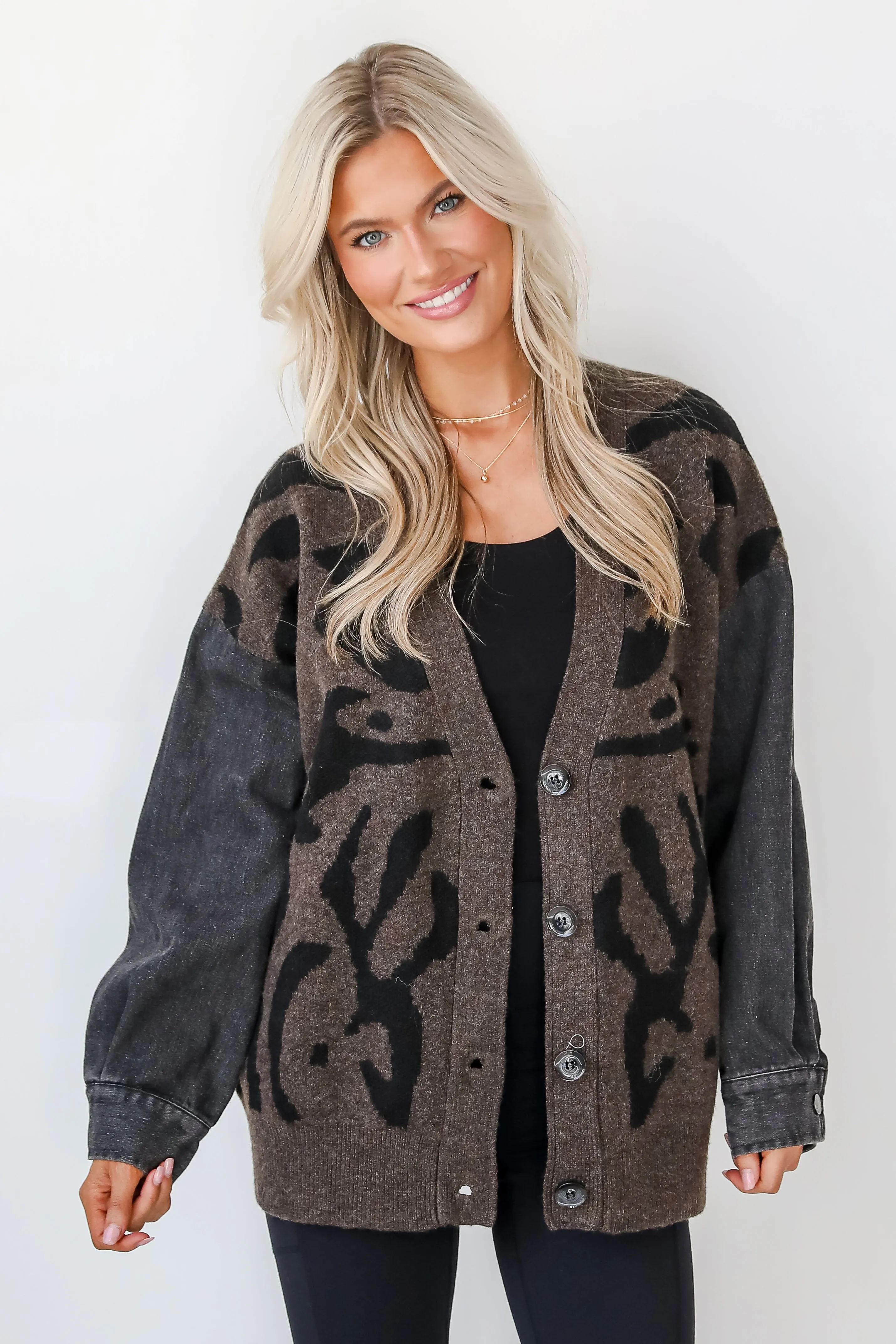 Notable Trendsetter Brown Leopard Sweater Cardigan