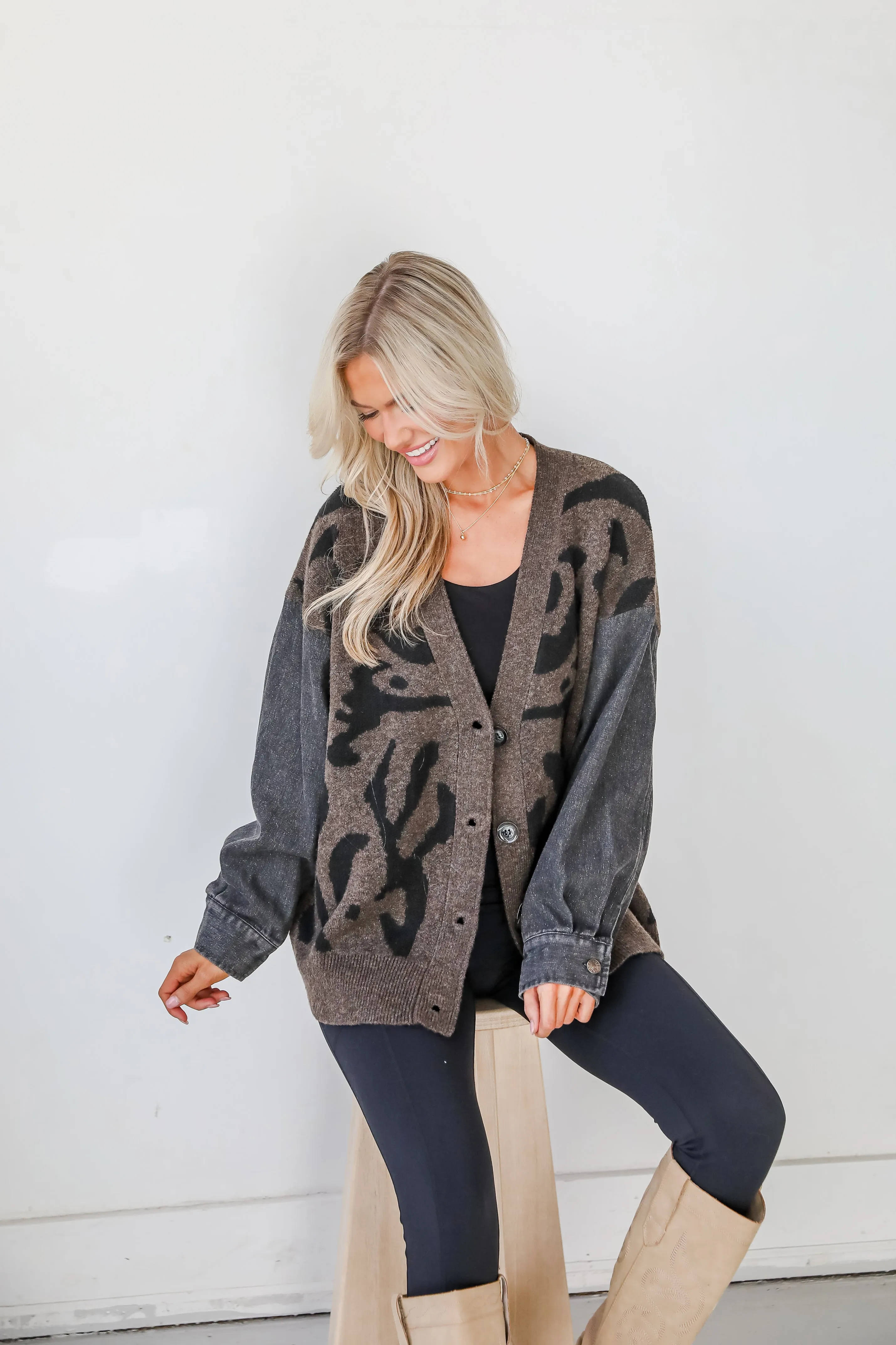 Notable Trendsetter Brown Leopard Sweater Cardigan