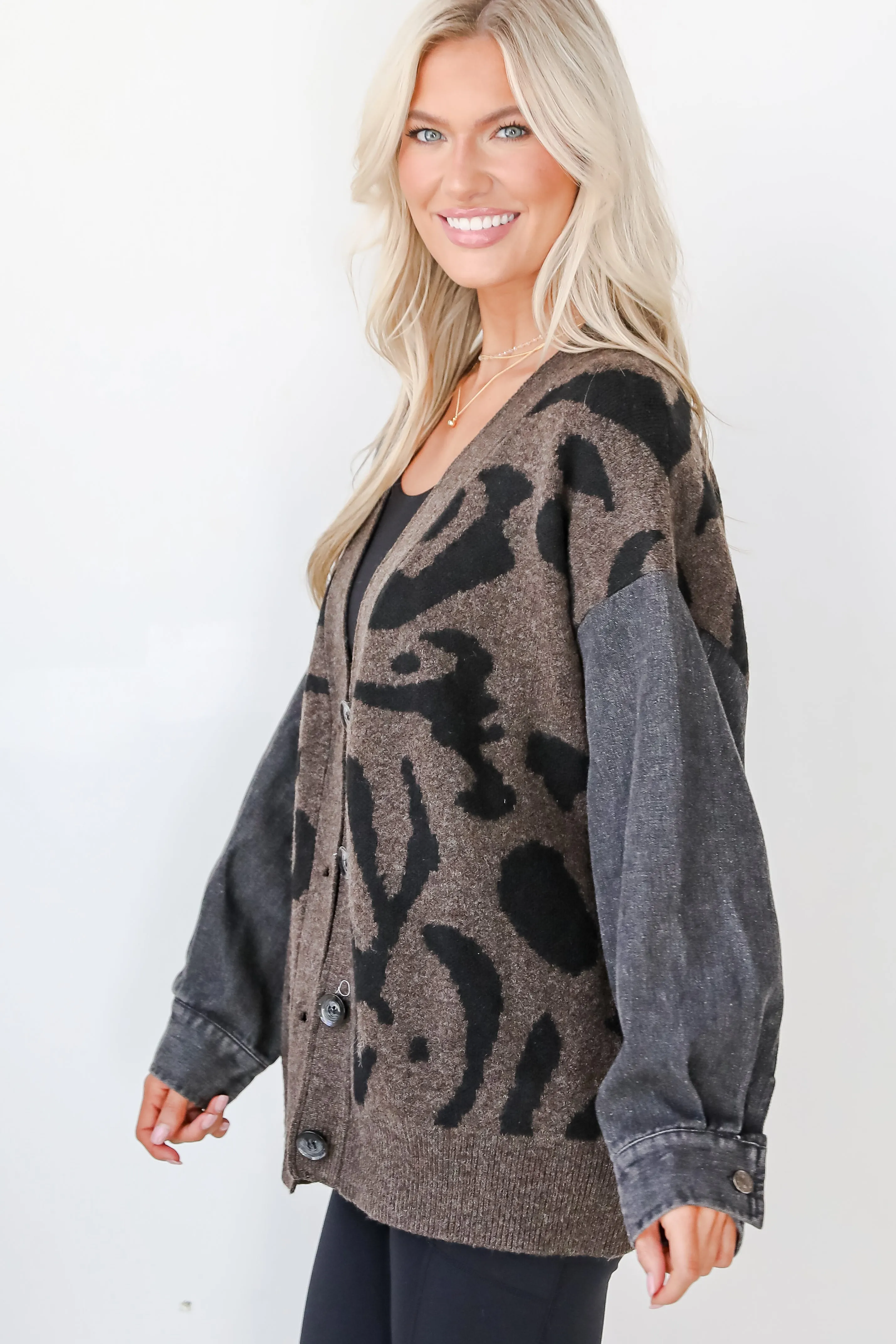 Notable Trendsetter Brown Leopard Sweater Cardigan