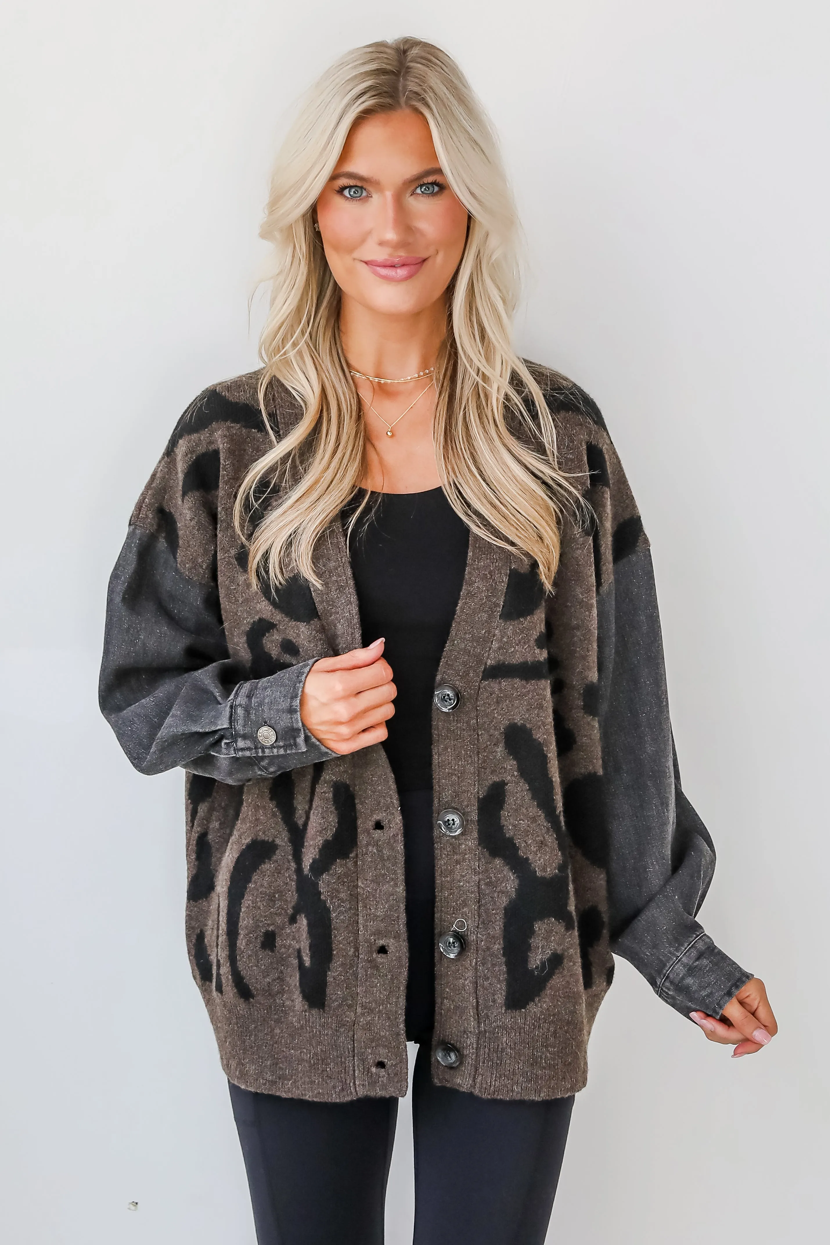 Notable Trendsetter Brown Leopard Sweater Cardigan