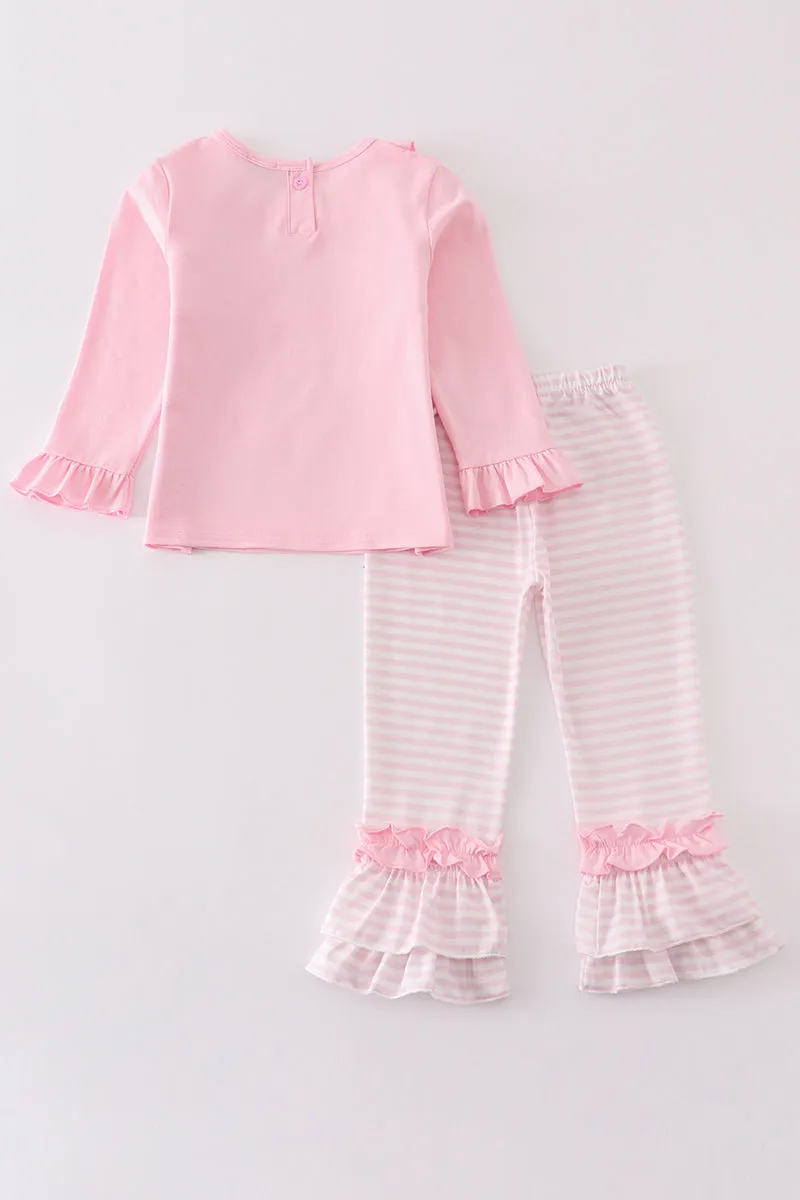 Pink gingerbread embroidery girl pants set