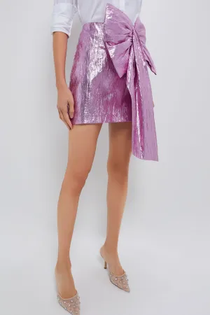 Pink Metallic Plisse Brenna Bow Mini Skirt