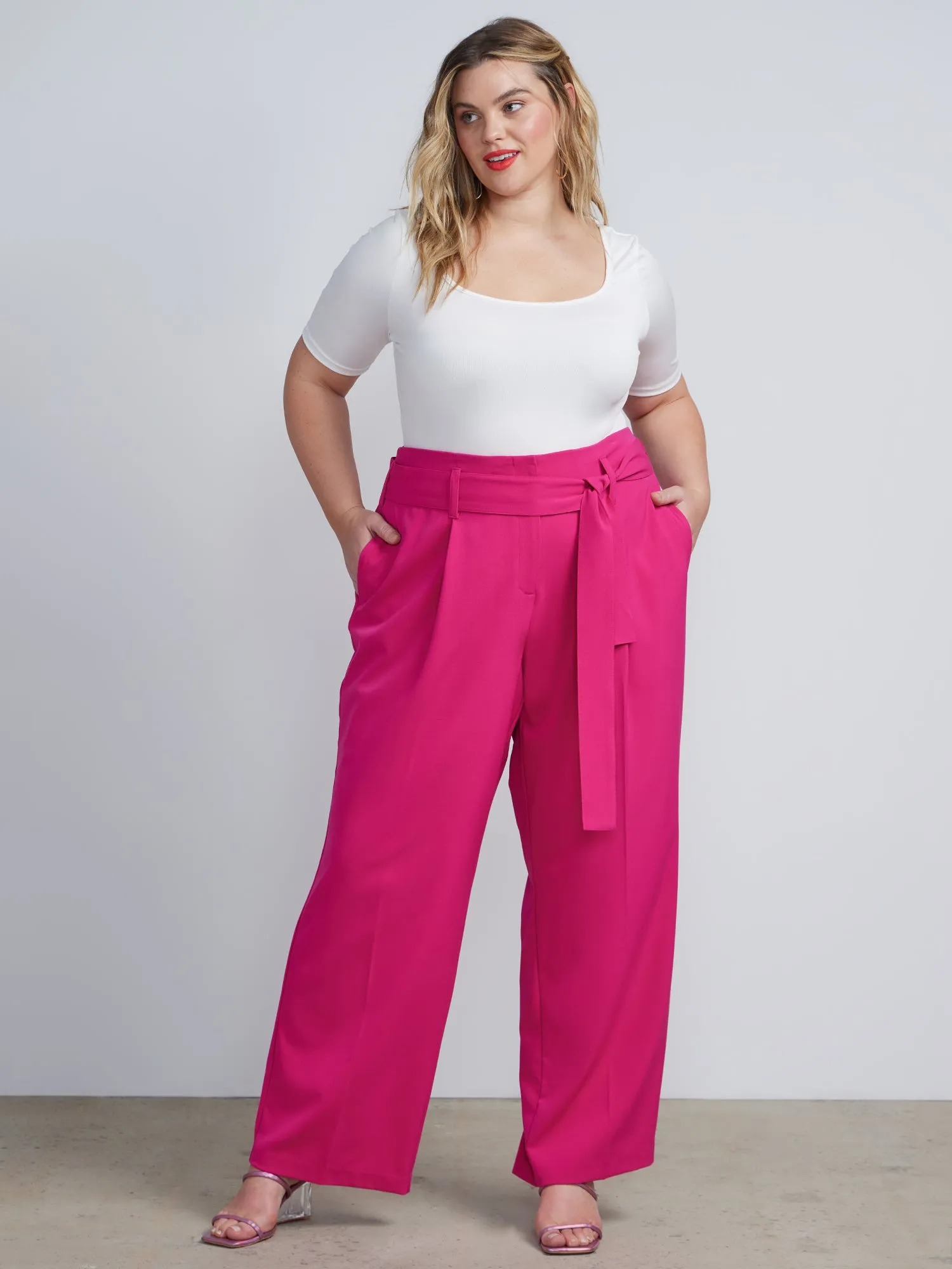 Plus Tie Waist Palazzo Pants