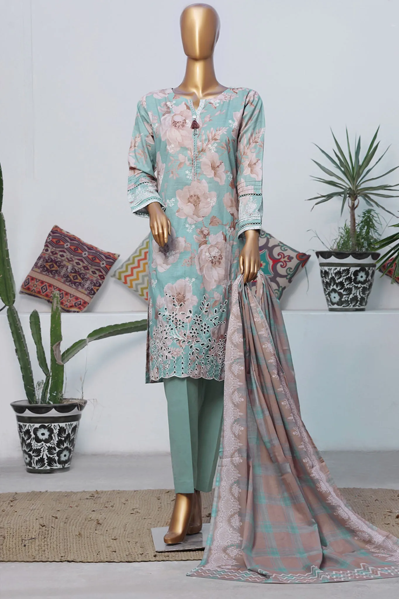 Printkari By HZ Stitched 3 Piece Emb Slub Cambric Collection'2024-CPK-803