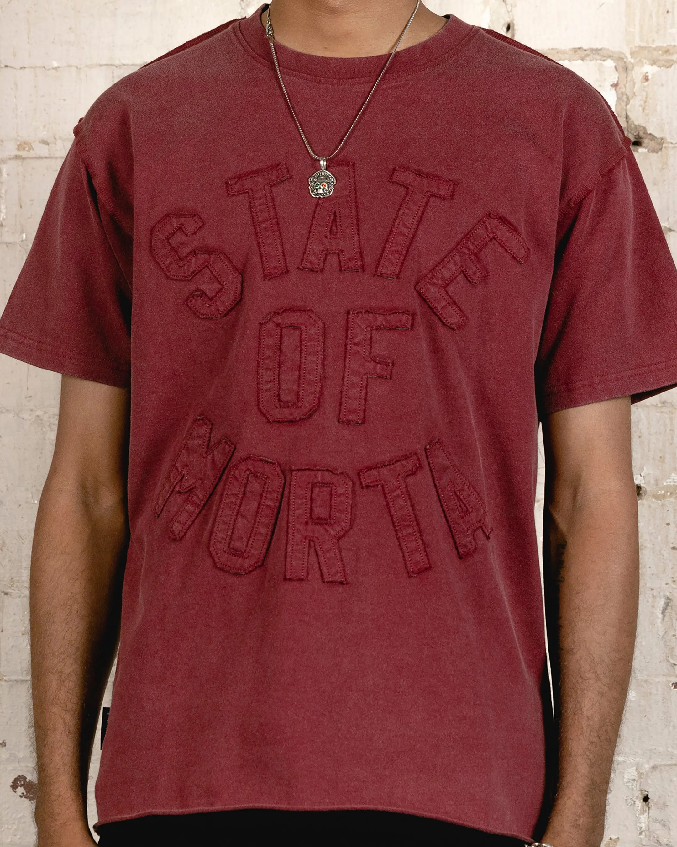 Saint Morta State Of Morta Appliqué T-Shirt Vintage Lava